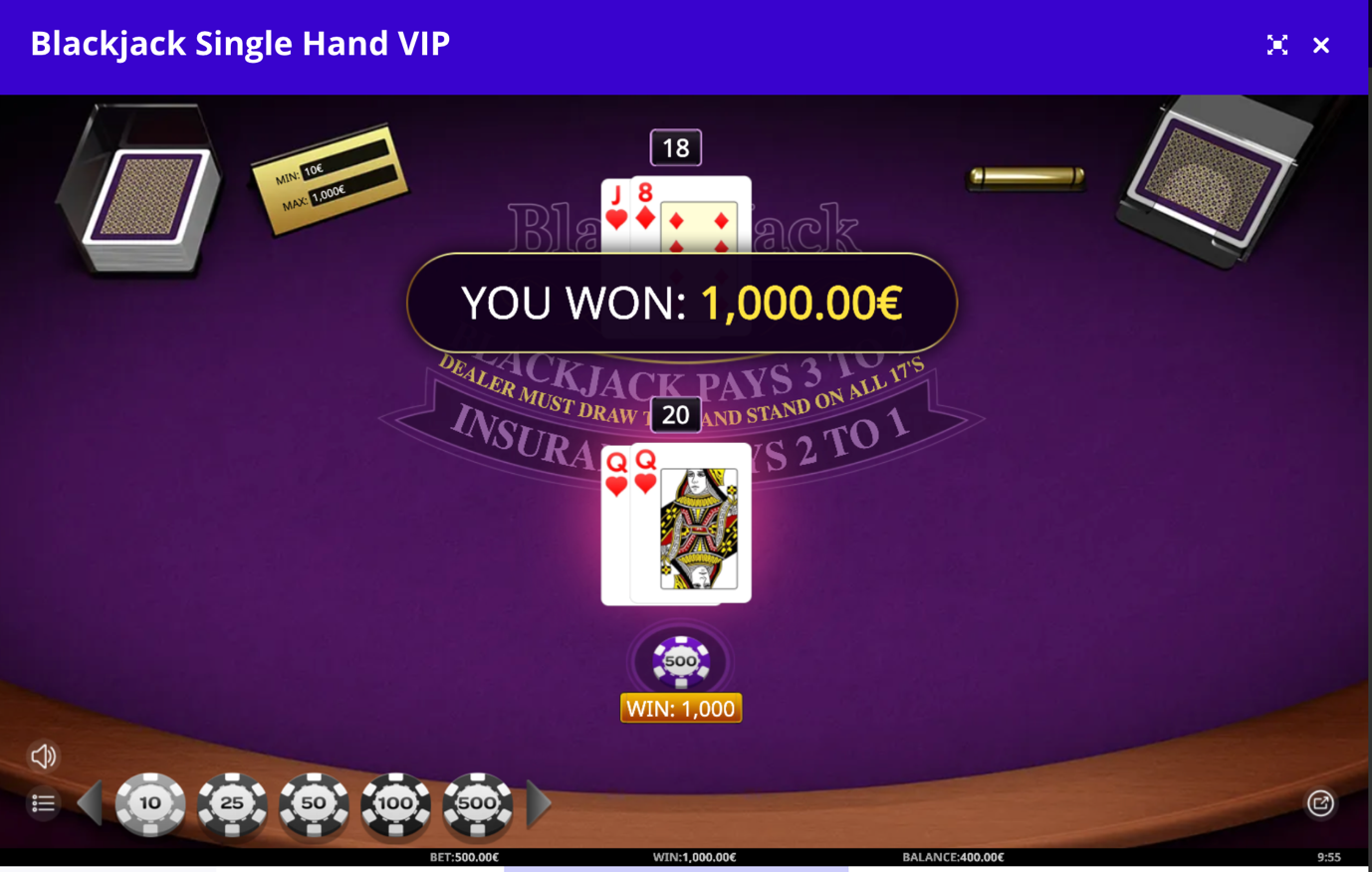 blackjack single hand vip zaidimas