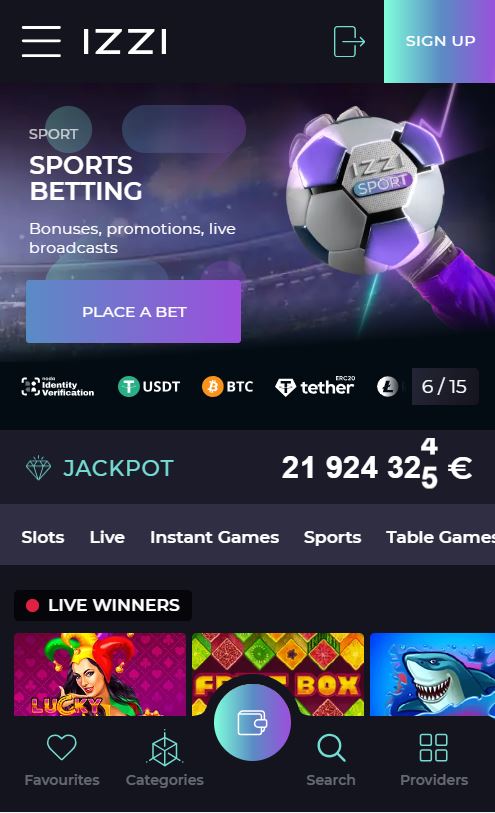 izzi casino mobile view