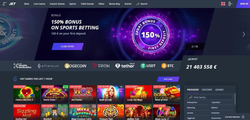 jetcasino main screen