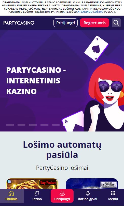 partycasino main mobile screen