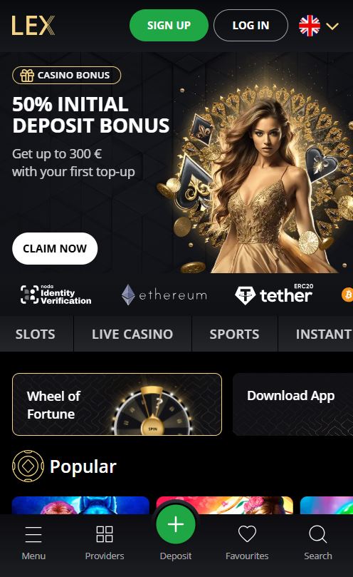 Lex casino mobile view